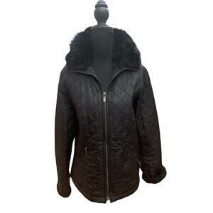 Towne Collection by London Fog Quilted Jacket Faux Fur‎ Collar Size M